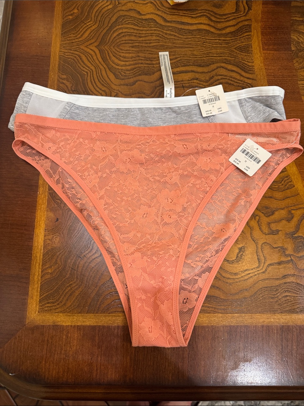Anthropologie Lace Bikini Panty in Coral and Heather Gray (Set of 2)
